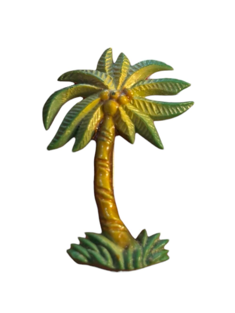 Vintage Palm Tree Brooch Green Enamel Tropical Figural Long Pin C Clasp Retro